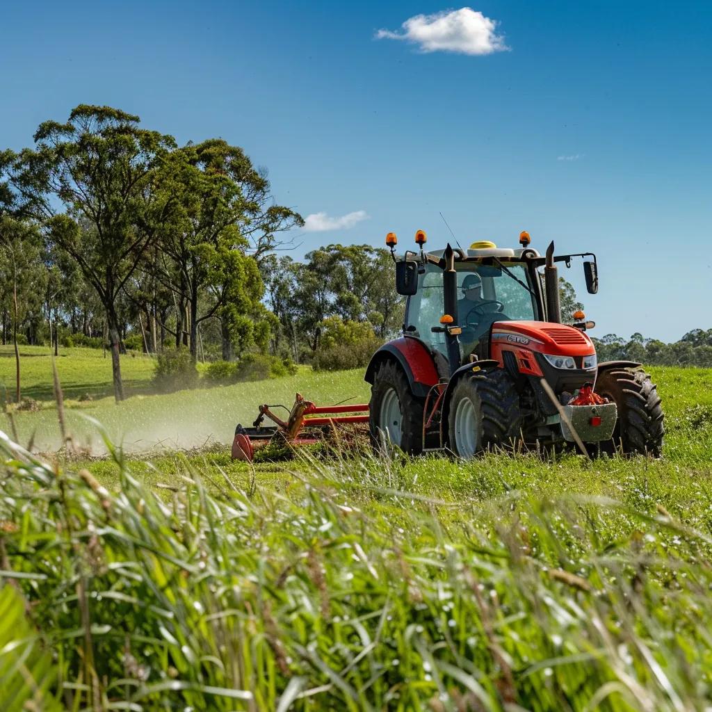 Professional slashing service in Lismore with a tractor-mounted slasher cutting overgrown grass