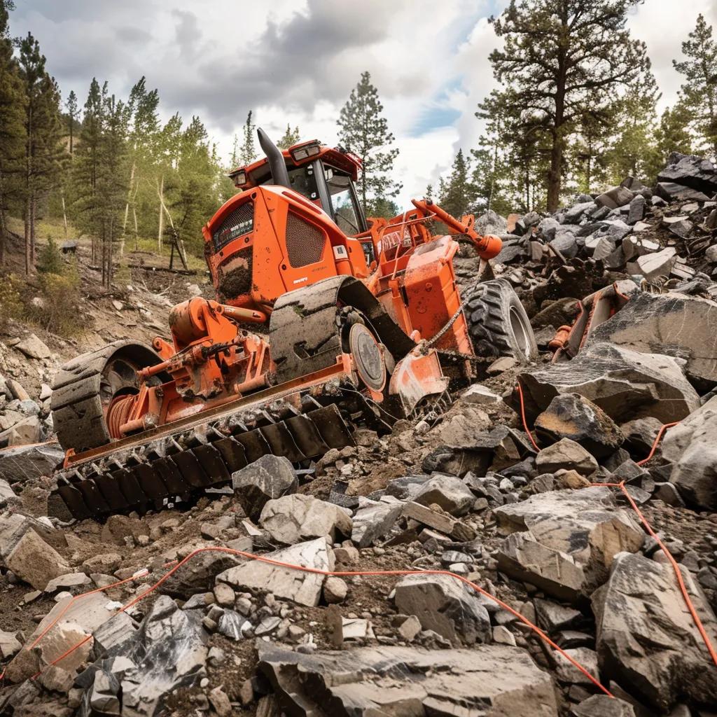 Specialized slashing process with rugged machinery navigating rocky terrain in Nimbin